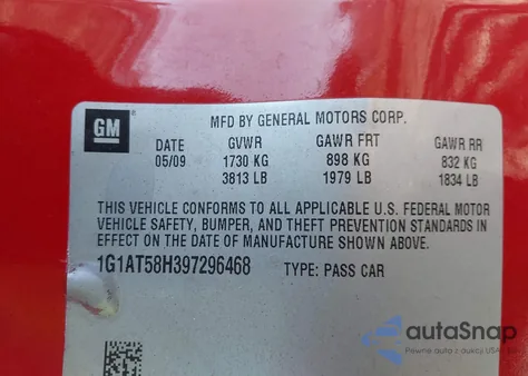 2009 Chevrolet Cobalt Lt from USA, damaged, VIN 1G1AT58H397296468